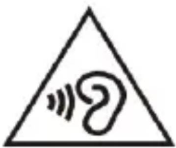 Warning symbol with a triangle containing a stylized 'e' and sound wave icon