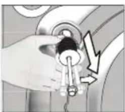 Illustration of a hand holding a valve with a lightning bolt symbol (no text or labels).