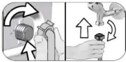 Illustration showing two hands performing a valve adjustment operation, with arrows indicating clockwise motion (no text or symbols present).