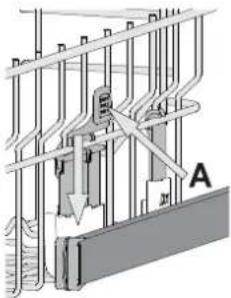 Technical diagram showing a mechanical or electrical assembly with labeled components and directional arrows