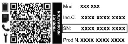 MOD. xxx xxx Ind.C. xxxxx xxxxx xxxxx SN: xxxxx xxxxx xxxxx Prod.N. xxxxx xxxxx xxxxx