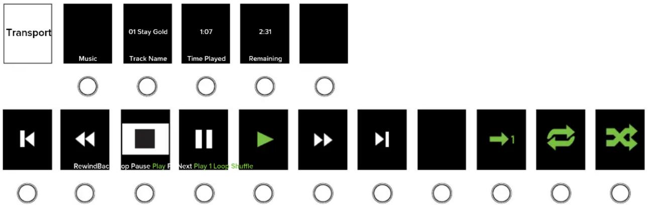 Transport Music 01 Stay Gold Track Name 1:07 Time Played 2:31 Remaining RewindBac op Pause Play F Next Play 1 Look Shuffle →1 X