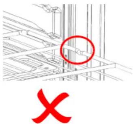 Technical diagram showing structural components with a red circle highlighting a specific section, and a red 'X' symbol below.