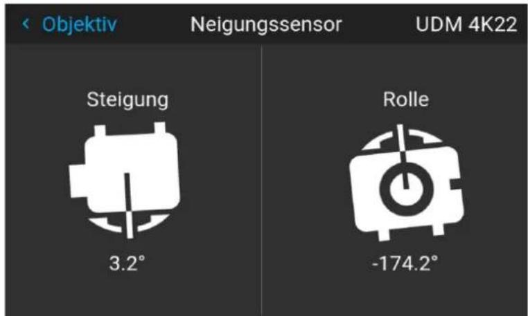 < Objektiv Neigungssensor UDM 4K22 Steigung 3.2° Rolle -174.2°