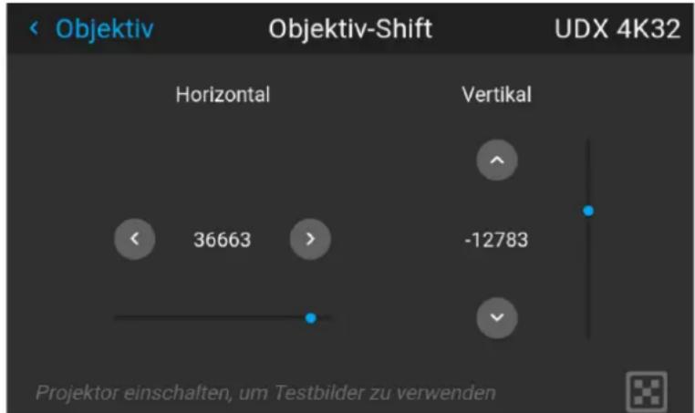 Objektiv Objektiv-Shift UDX 4K32 Horizontal Vertical 36663 -12783 Projektor einschaften, um Testbilder zu verwenden