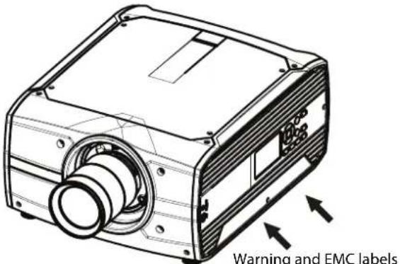 Barco Balder CinemaScope - Anbringungsort des Sicherheitsaufklebers - 1