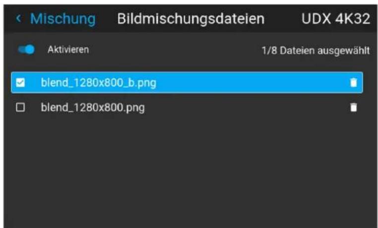 Mischung Bildmischungsdateien UDX 4K32 Aktivieren 1/8 Dateien ausgewählt blend_1280x800_b.png blend_1280x800.png