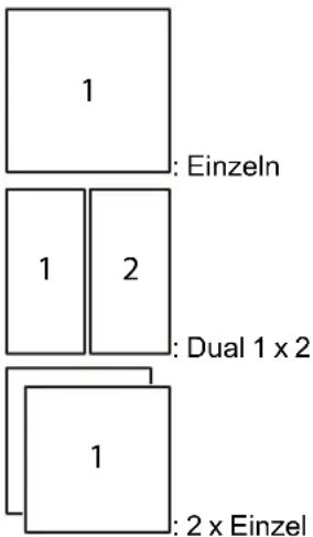 1 : Einzeln 1 2 : Dual 1 x 2 1 : 2 x Einzel