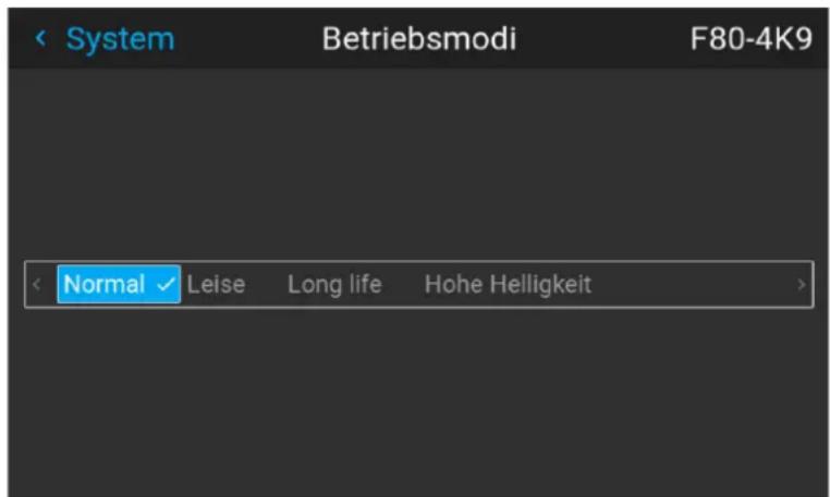 System Betriebsmodi F80-4K9 Normal Leise Long life Hohe Helligkeit