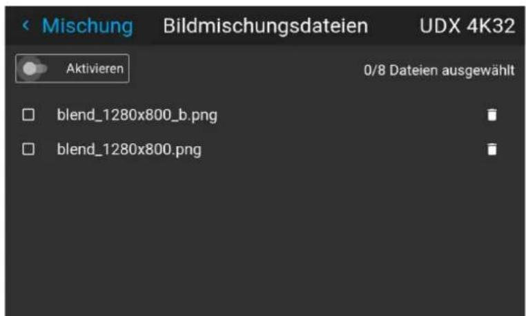 Mischung Bildmischungsdateien UDX 4K32 Aktivieren 0/8 Dateien ausgewählt blend_1280x800_b.png blend_1280x800.png