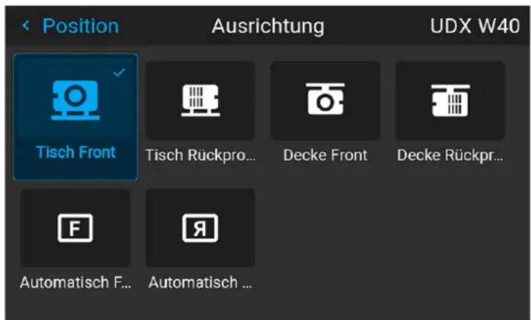 Position Tisch Front Ausrichtung Tisch Rückpro... Decke Front Decke Rückpr... Automatisch F... Automatisch ...