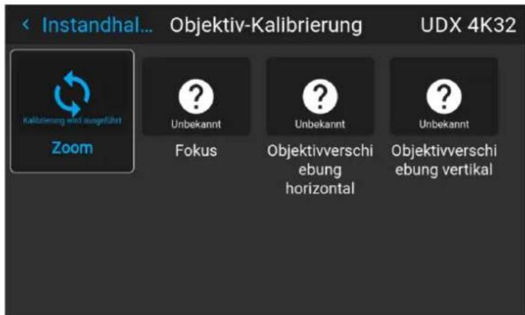 < Instandhal... Objektiv-Kalibrierung UDX 4K32 Kalbätenung wett ausgeführt Zoom Unbekannt Fokus Unbekannt Objektivverschiebung horizontal Unbekannt Objektivverschiebung vertikal