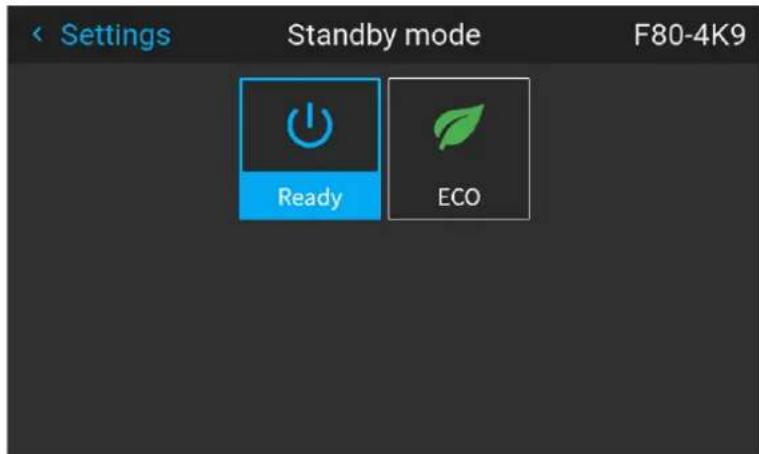 Settings Standby mode F80-4K9 Ready ECO