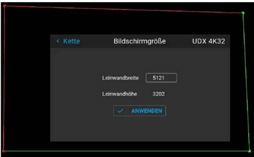 Kette Bildschirmgröße UDX 4K32 Leinwandbreite 5121 Leinwandhöhe 3202 ✓ ANWENDEN