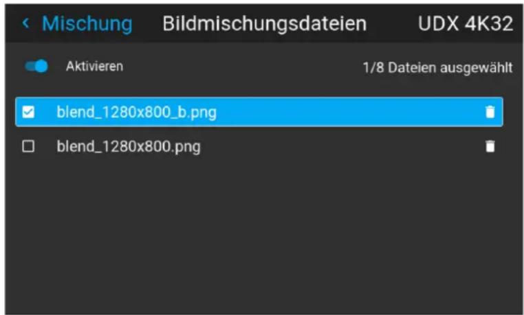 Mischung Bildmischungsdateien UDX 4K32 Aktivieren 1/8 Dateien ausgewählt blend_1280x800_b.png blend_1280x800.png