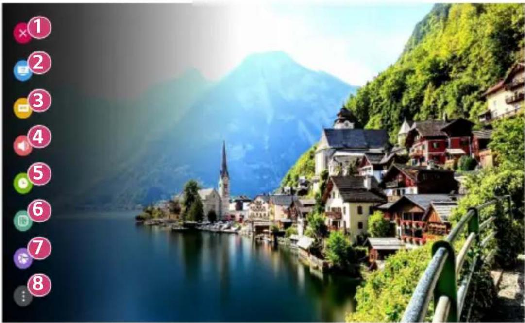 Scenic mountain village with traditional architecture and overlaid numbered UI icons on the left