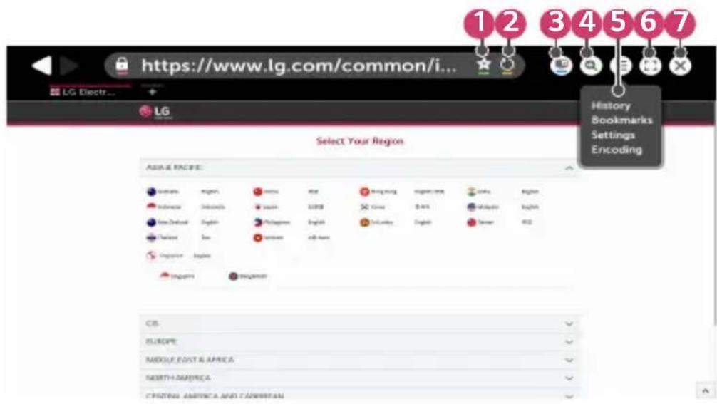 12 34567 https://www.lg.com/common/i... LG Electr... LG Select Your Region History Bookmarks Settings Encoding Asia & Pacific Europe Middle East & Africa North America Creating America and Caribbean