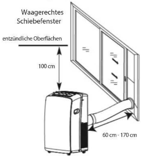 Waagerechtes Schiebefenster entzündliche Oberflächen 100 cm 60 cm - 170 cm