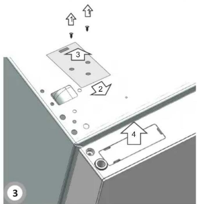 Diagram showing a refrigerator interior with labeled compartments and directional arrows indicating movement or process.