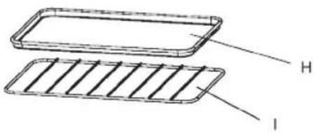 Technical diagram of two rectangular trays with labeled components H and I