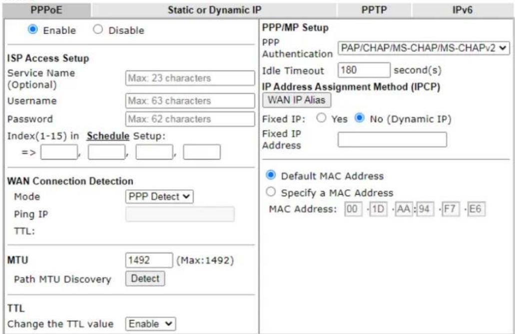 Draytek VigorLTE 200n - II-2-2-2 Details Page for PPPoE in WAN2 - 1