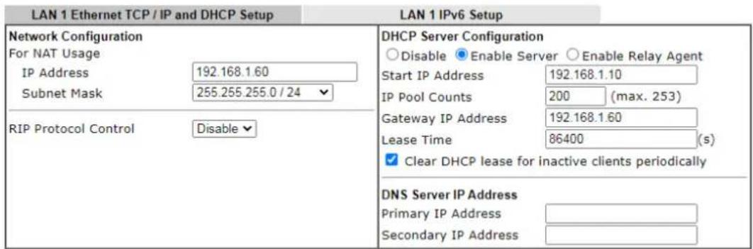 Draytek VigorLTE 200n - II-3-1-1 Details Page for LAN1 = Ethernet TCP/IP and DHCP Setup - 1
