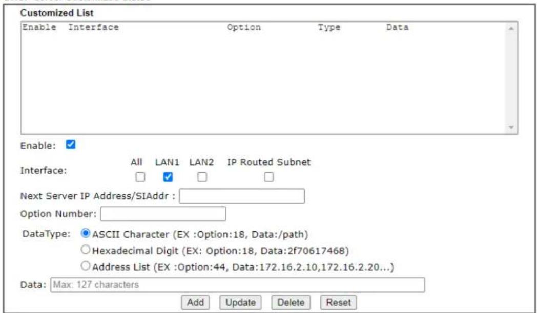 Draytek VigorLTE 200n - II-3-1-5 DHCP Server Options - 1