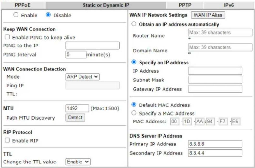 Draytek VigorLTE 200n - II-2-2-3 Details Page for Static or Dynamic IP in WAN2 - 1