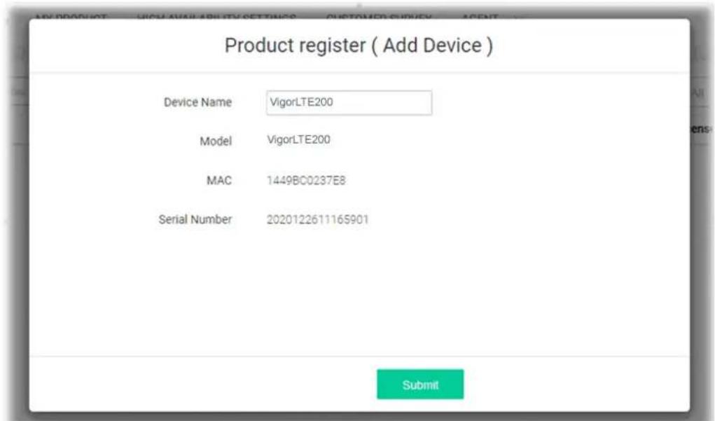 Draytek VigorLTE 200n - Support Area Product Registration - 3