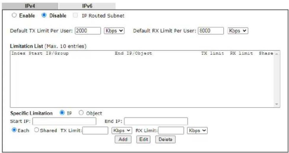 Draytek VigorLTE 200n - VI-2-2 Bandwidth Limit - 1