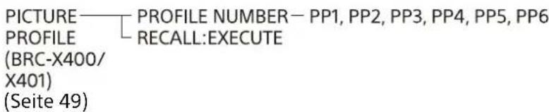 PICTURE PROFILE NUMBER— PP1, PP2, PP3, PP4, PP5, PP6 RECALL:EXECUTE (BRC-X400/ X401) (Seite 49)
