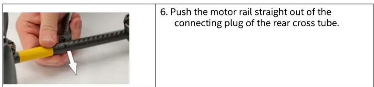6. Push the motor rail straight out of the connecting plug of the rear cross tube.