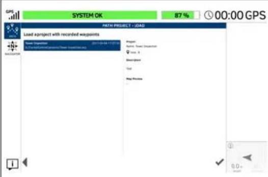 GPS SYSTEM OK 87 % 00:00 GPS POSTN PROJECT - LOAD Load a-project with recorded waypoints Name: Ossipet File Name: Ossipet Project Name: Tavari (Ossipet) Water: 1 Resource Water Map Points 0.0+