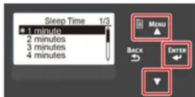 Sleep Time 1/3 * 1 minute 2 minutes 3 minutes 4 minutes MENU BACK ENTER ↓