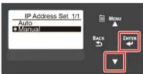 IP Address Set 1/1 Auto ■ Manual MENU BACK ENTER ▼