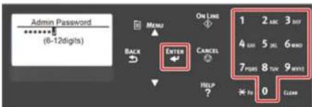 Admin Password (6-12digits) Menu Back ENTER CANCEL HELP ? 1 2 ABC 3 OUT 4 OR 5 SEL 6 WHO 7 FORS 8 TUN 9 WHO 0 Close