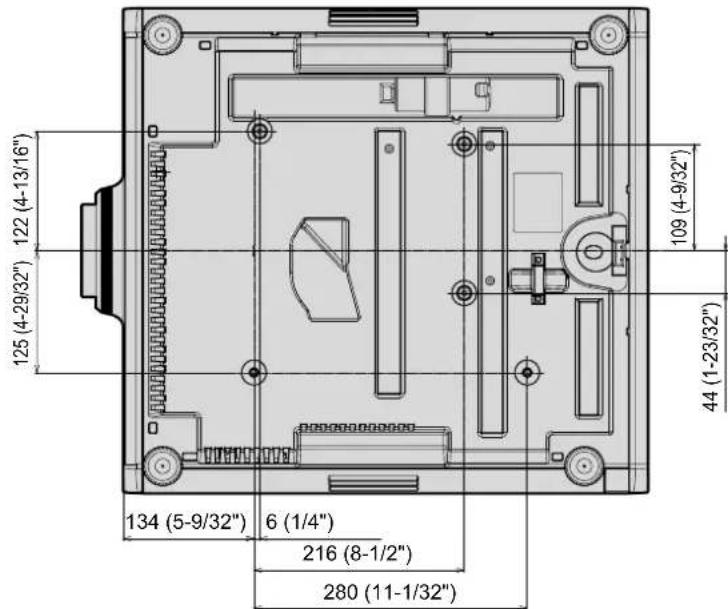 PANASONIC PT-RZ120BE - ■ Dimensions for the screw holes to fix the projector (projector bottom view) - 1