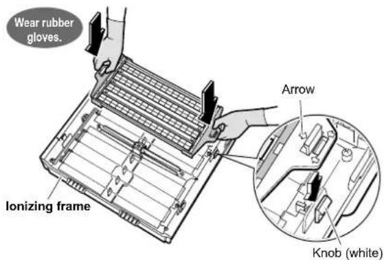 Wear rubber gloves. Ionizing frame Arrow Knob (white)