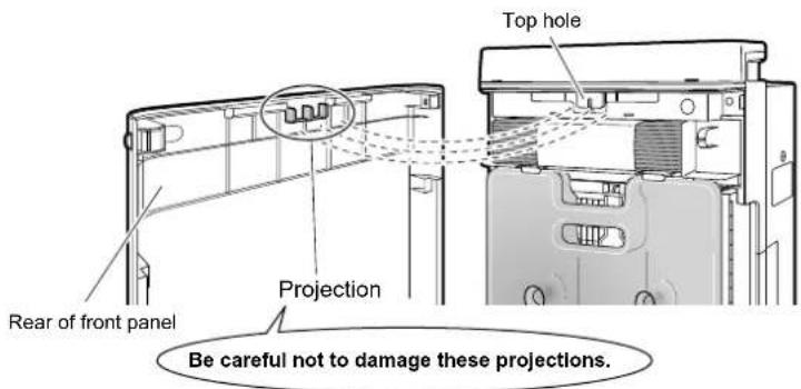 Top hole Rear of front panel Projection Be careful not to damage these projections.