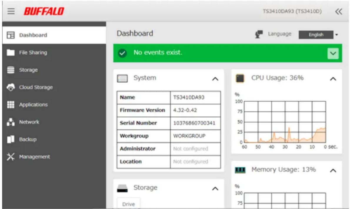 BUFFALO TeraStation 3410RN - Checking the Device Information from Dashboard - 1