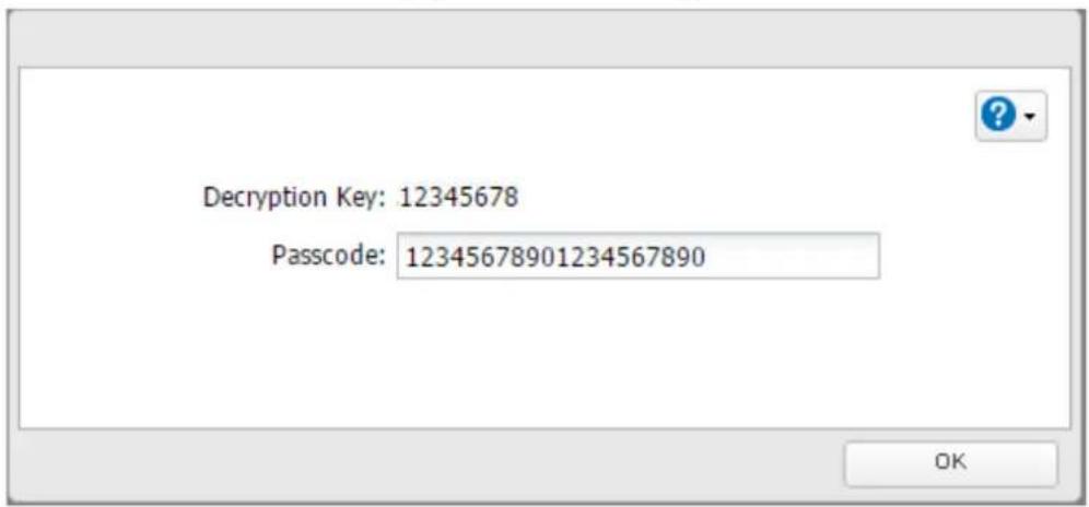 Decryption Key: 12345678 Passcode: 12345678901234567890 OK