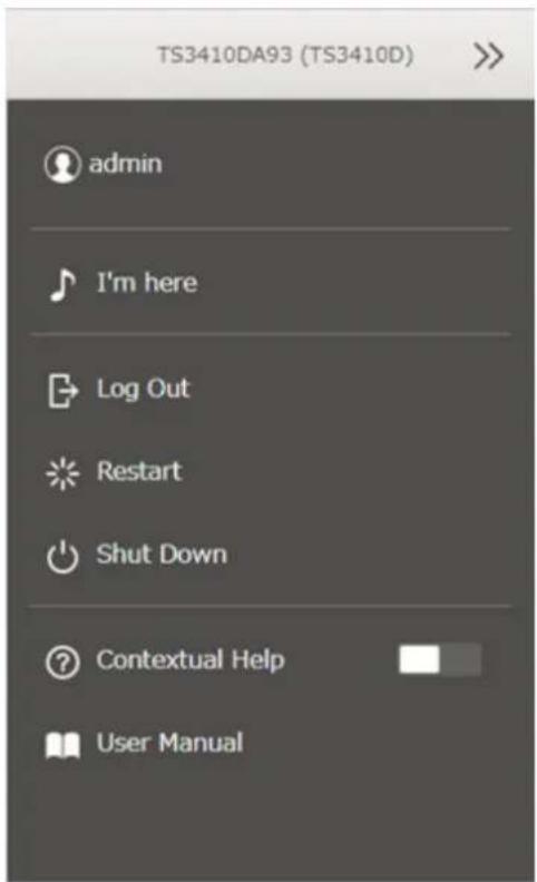 TS3410DA93 (TS3410D) admin I'm here Log Out Restart Shut Down Contextual Help User Manual