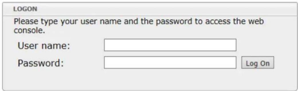 LOGON Please type your user name and the password to access the web console. User name: Password: Log On