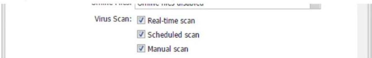 Virus Scan: Real-time scan Scheduled scan Manual scan