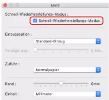 Schnell-Wiederherstellungs-Modus : Schnell-Wiederherstellungs-Modus Einzugsoption : Standard-Einzug Verzügung : 0 Sex. Zufuhr : Normalpapier Rand : 0mm Einheit : Millimeter