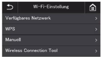 Wi-Fi-Einstellung Verfügbares Netzwerk > WPS > Manuell > Wireless Connection Tool >