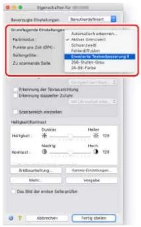 Eigenschaften für Abgrenzungsmittel Beverrugte Einstellungen Benzüberschreinert Grundlegende Einstellungen Fartmodus Punkte bis Zeit (DP) Beizungstelle Zu stammende Seite Automatisch erkenommen... Aktiver Grenzwert Sicherzeitwert Konzernstoffe Erwerbte Texturbeförung 1 256-Stufen-Gross 24-Bit-Farbe Erkennung der Textausrichtung Erkennung dappeter Zufahr Scanbereich erstellen Hölfigkeit/Kontast Duräter Heller Hölfigkeit Nichtig Hoch Kontast Bildbarbeitung... Gemeine Einstellungen... Mehr... Vorgabe Das Bild der ersten Seite prübn Abbrischen Ferrig stellen