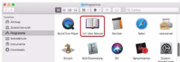 Programme Favorites AirDrop Zuletzt benutzt Programme Schnolbisch Dokumente Downloads QuickTime Player User Manual Rechner Safari scarserver Schach Schriftsammlung Bil Sprachmemos System- einstellungen