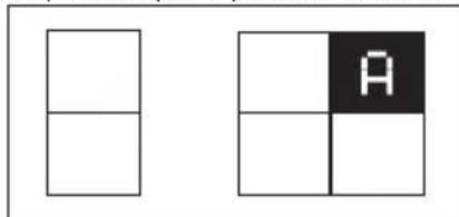 Two geometric diagrams with white and black squares, one divided into four equal parts, the other split into two labeled cells.