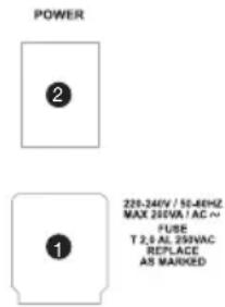 POWER ② 220-240V / 51-48HZ MAX 250VA / AC ~ FUSE T 2.0 AL 250VAC REPLACE AS MARKED